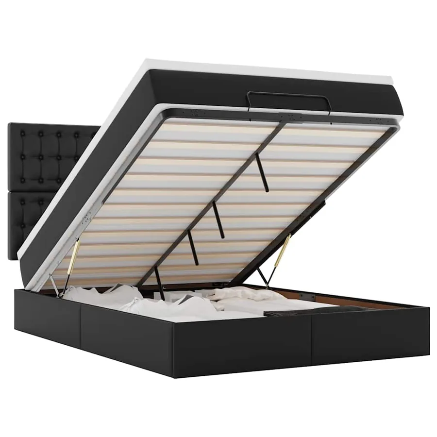 Cadre de lit ottoman avec matelas noir 140x190 cm similicuir - 2