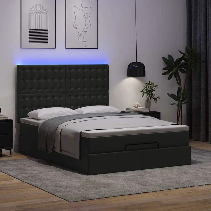 Cadre de lit ottoman avec matelas noir 140x190 cm similicuir - 3