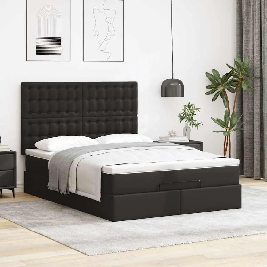 Cadre de lit ottoman avec matelas noir 140x190 cm similicuir - 4