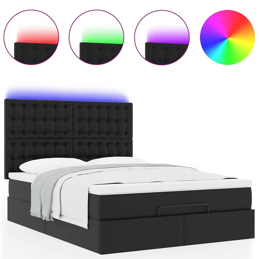 Cadre de lit ottoman avec matelas noir 140x190 cm similicuir - 5