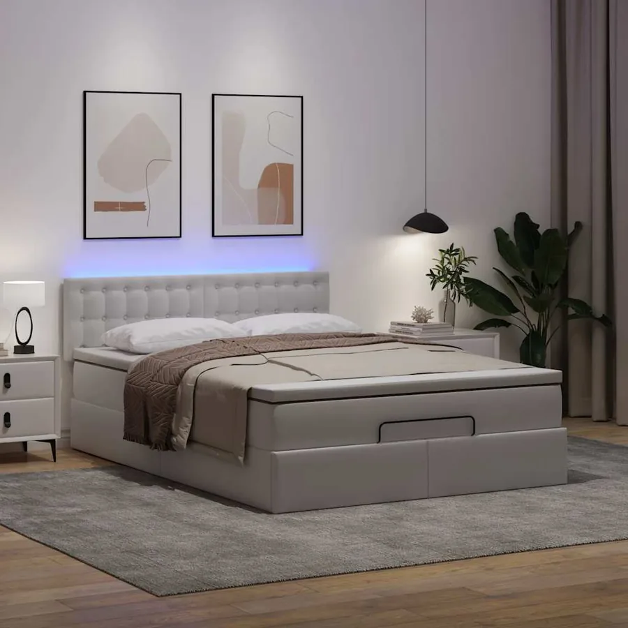 Lit ottoman avec matelas & LED blanc pur 140x190cm similicuir - 3