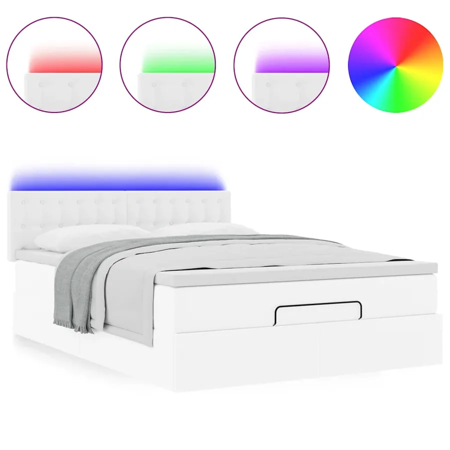 Lit ottoman avec matelas & LED blanc pur 140x190cm similicuir - 5