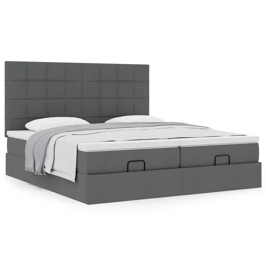 Cadre de lit ottoman avec matelas gris foncé 180x200cm tissu - 4