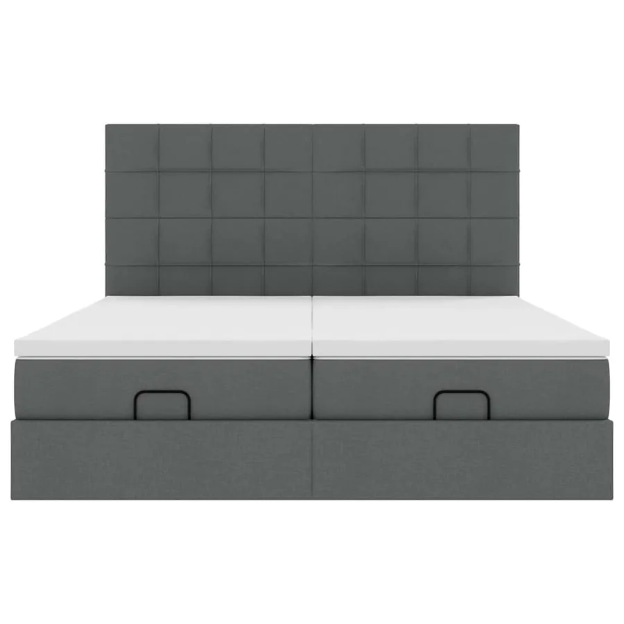 Cadre de lit ottoman avec matelas gris foncé 180x200cm tissu - 7