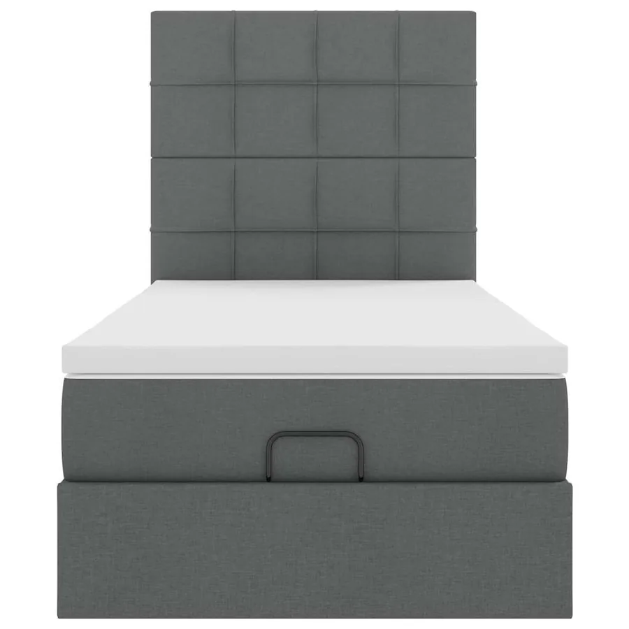 Lit ottoman avec matelas et LED gris foncé 90x200 cm tissu - 8