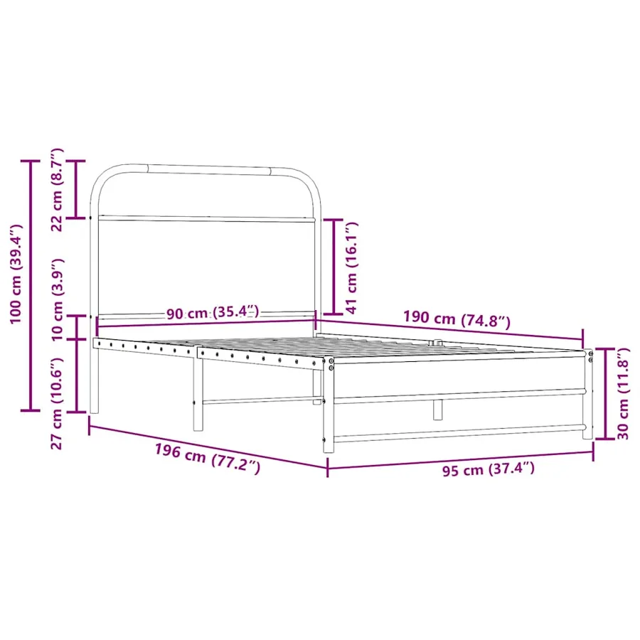 Cadre de lit sans matelas 90x190cm chêne fumé bois d'ingénierie - 9
