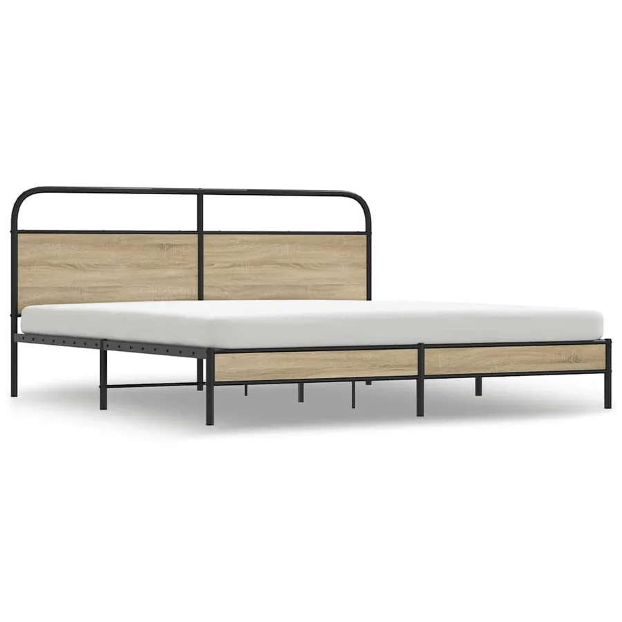 Cadre de lit en métal sans matelas chêne fumé 180x200 cm - 2