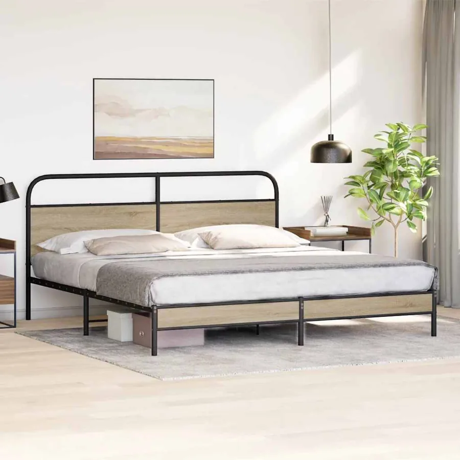 Cadre de lit en métal sans matelas chêne fumé 180x200 cm - 4