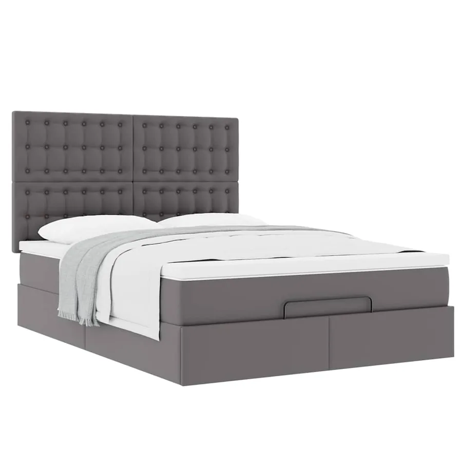 Cadre de lit ottoman avec matelas gris 140x190 cm similicuir - 4