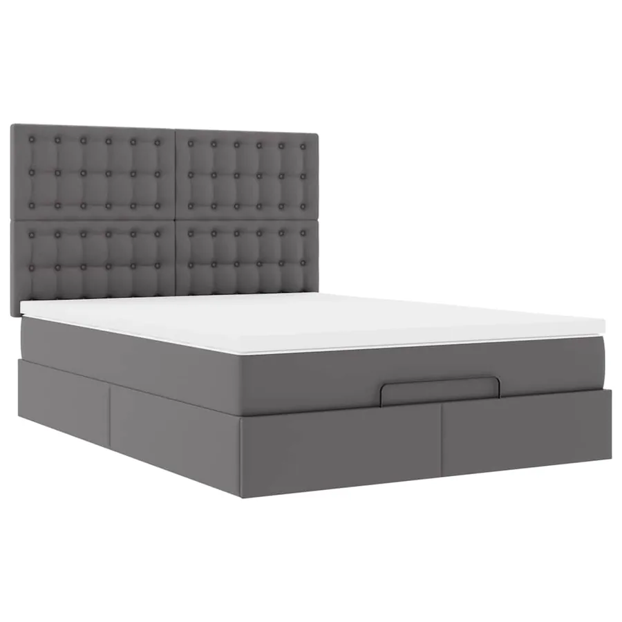 Cadre de lit ottoman avec matelas gris 140x190 cm similicuir - 6