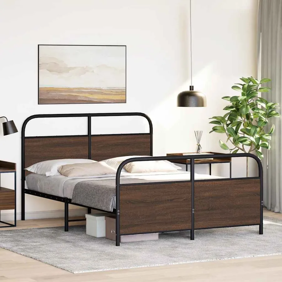 Cadre de lit en métal sans matelas chêne marron 140x200 cm - 4