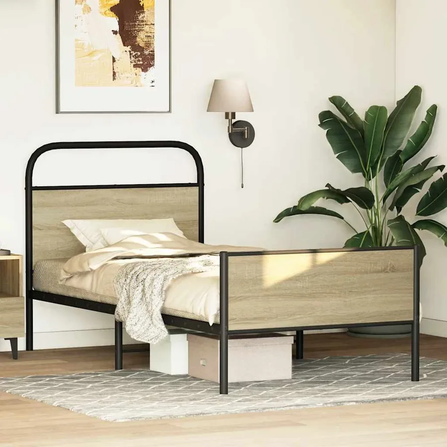 Cadre de lit sans matelas 75x190cm chêne sonoma bois ingénierie - 4