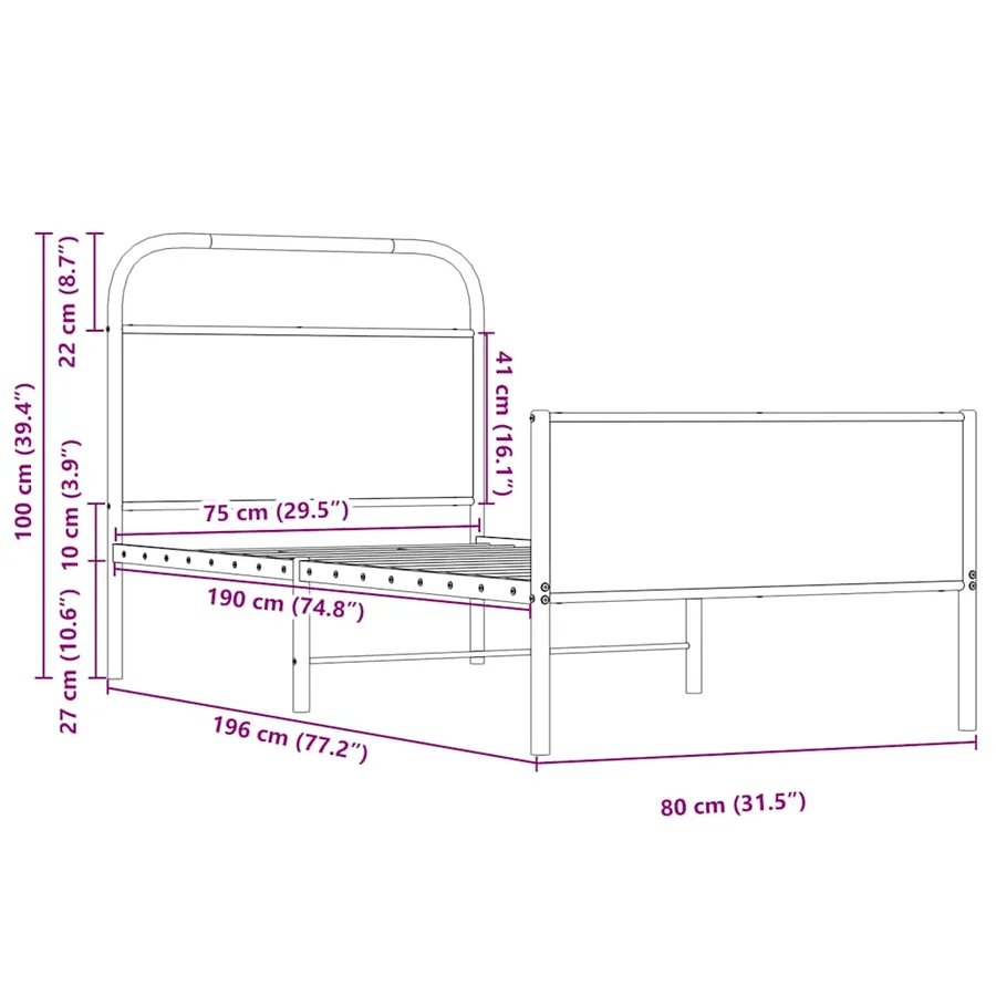 Cadre de lit sans matelas 75x190cm chêne sonoma bois ingénierie - 9