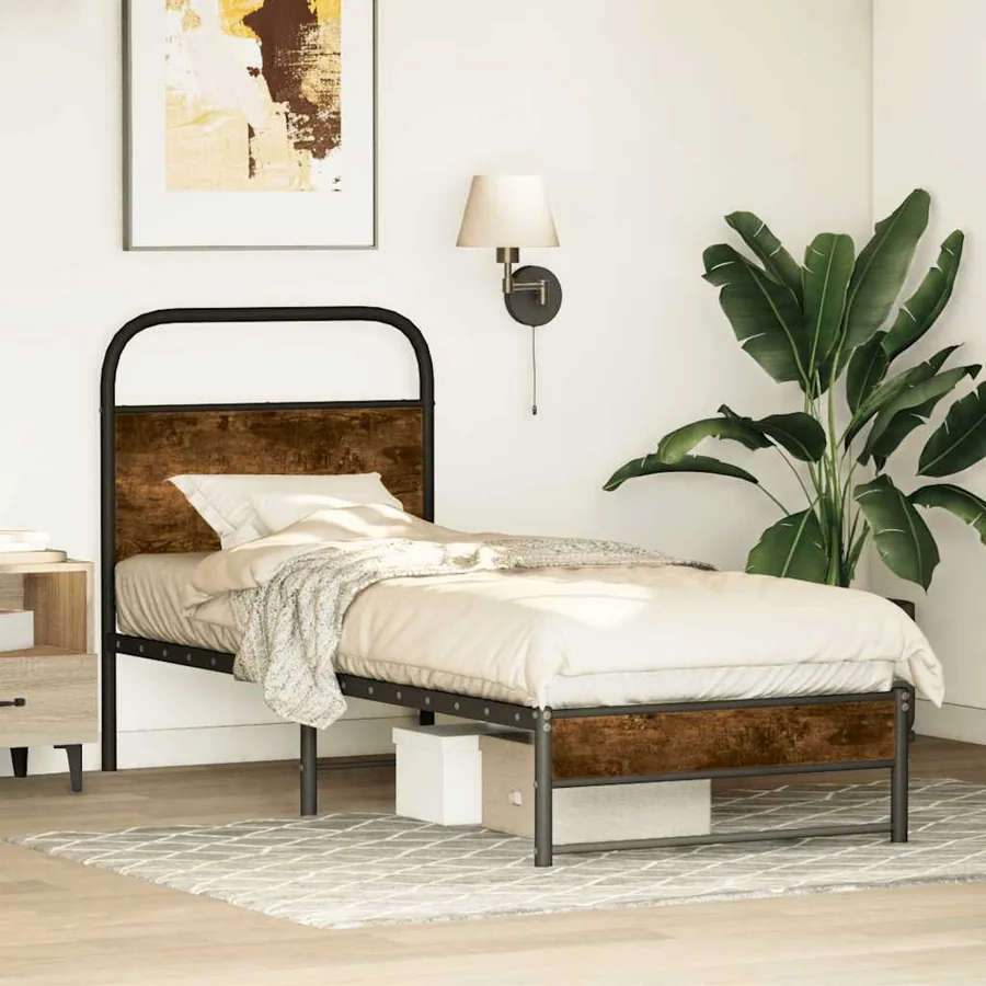Cadre de lit sans matelas chêne fumé 75x190cm bois d'ingénierie