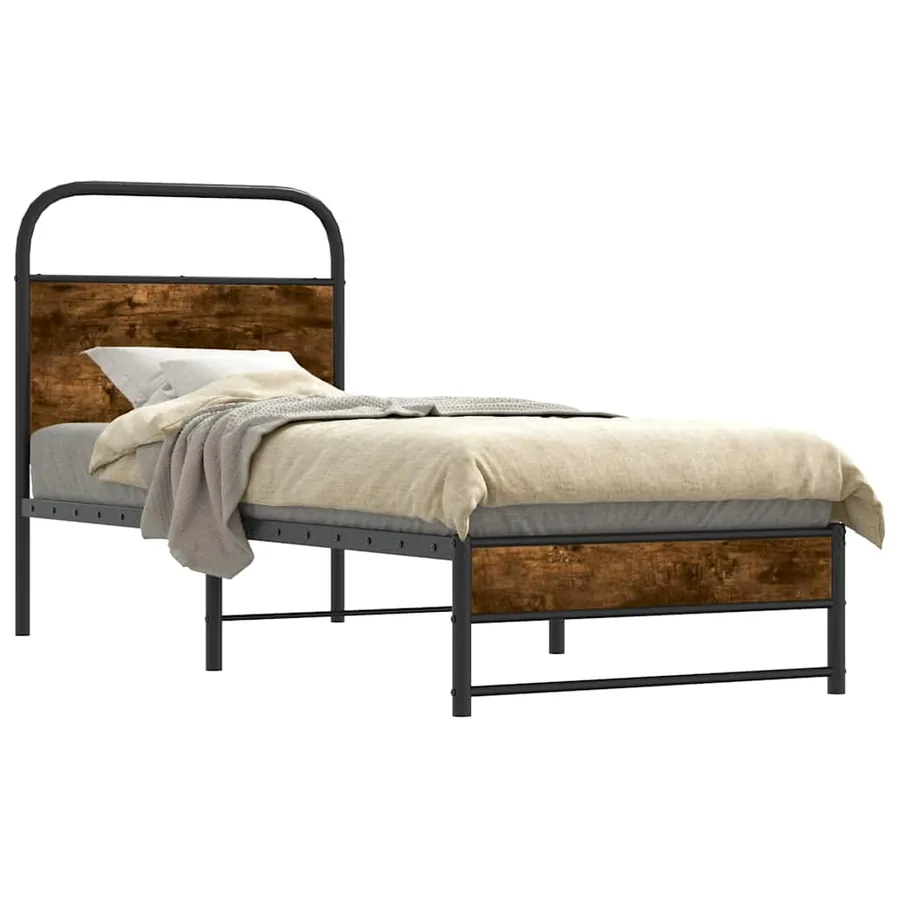 Cadre de lit sans matelas chêne fumé 75x190cm bois d'ingénierie - 2