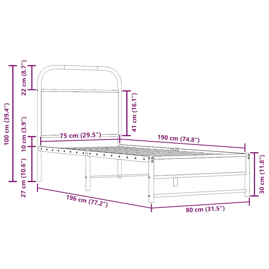 Cadre de lit sans matelas chêne fumé 75x190cm bois d'ingénierie - 9