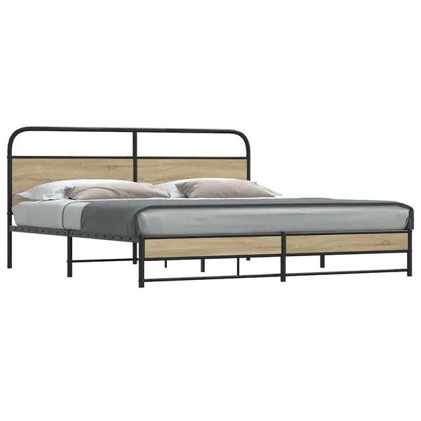 Cadre de lit en métal sans matelas chêne fumé 200x200 cm