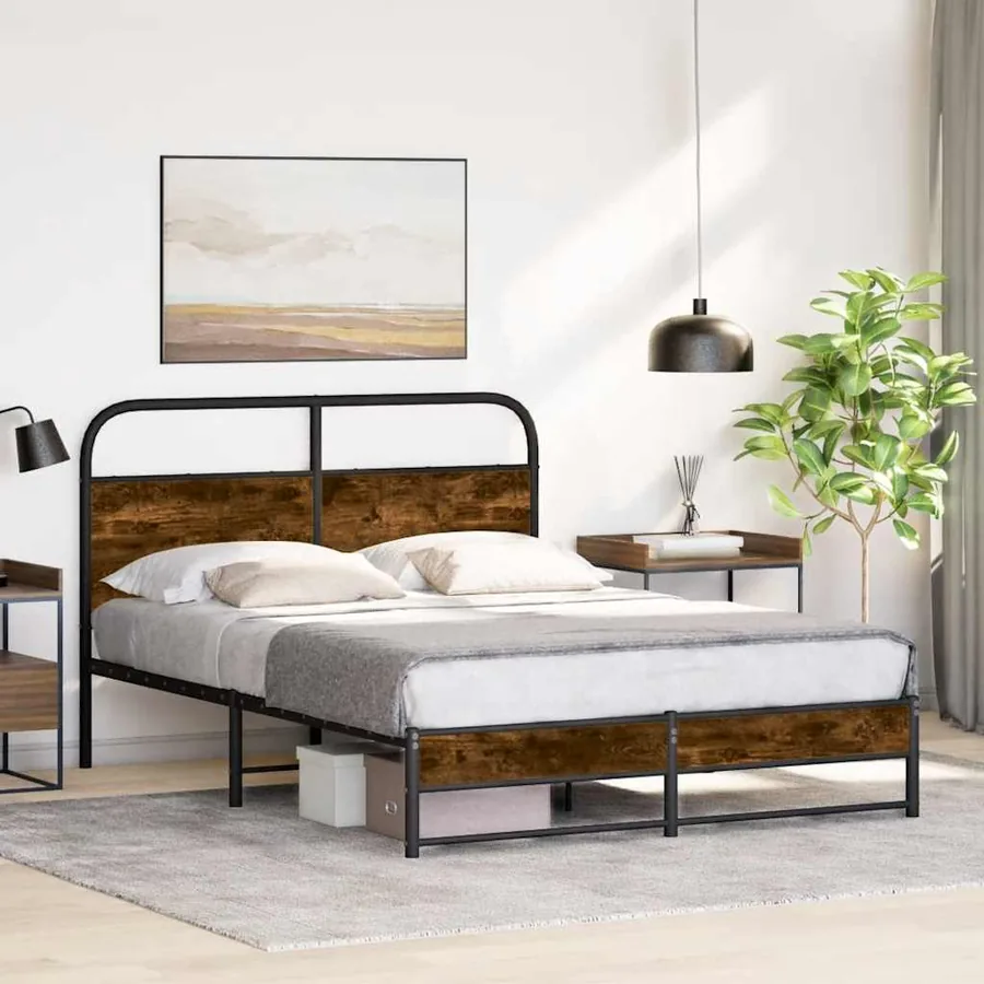 Cadre de lit sans matelas 120x200 cm chêne fumé bois ingénierie