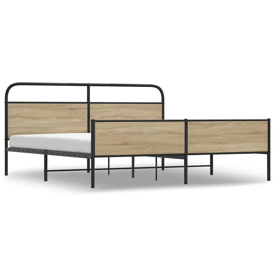 Cadre de lit en métal sans matelas chêne fumé 193x203 cm - 2