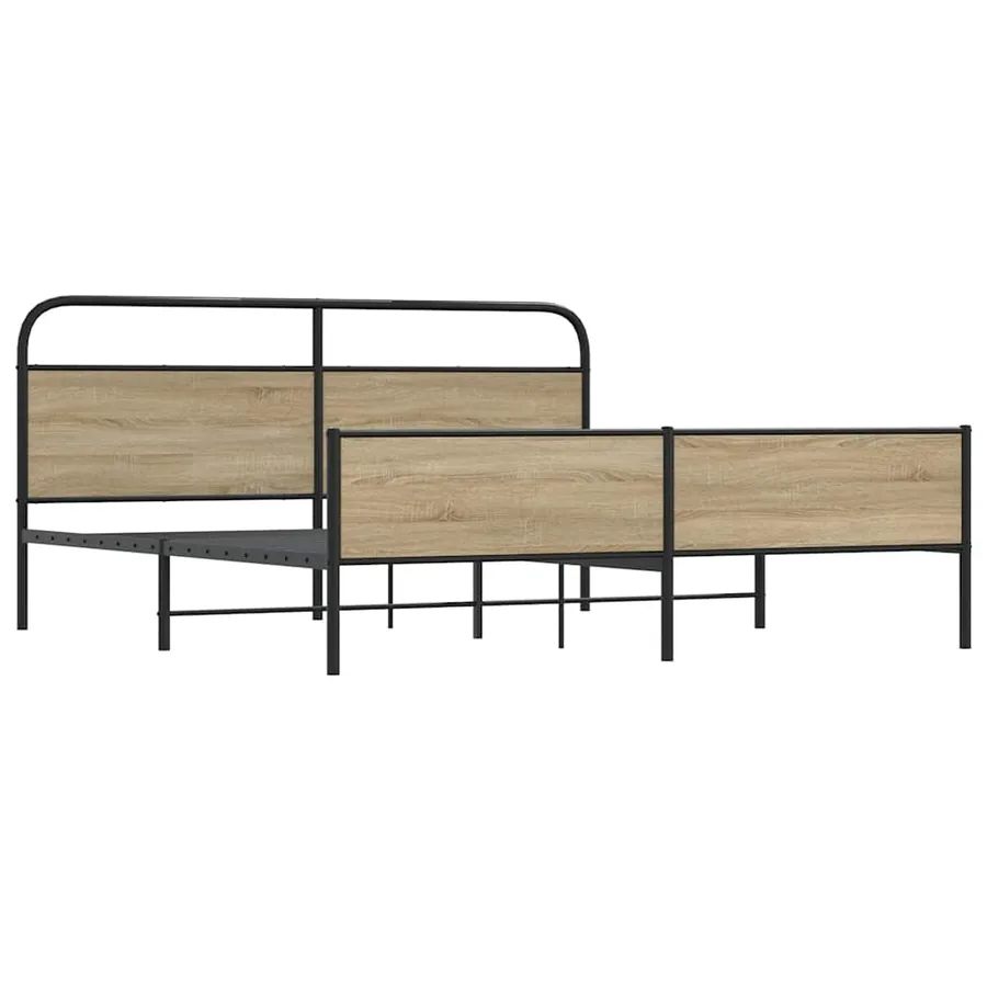 Cadre de lit en métal sans matelas chêne fumé 193x203 cm - 3