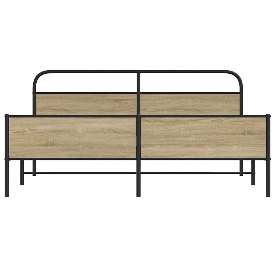Cadre de lit en métal sans matelas chêne fumé 193x203 cm - 5