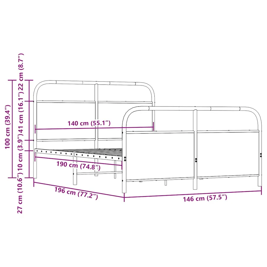Cadre de lit en métal sans matelas chêne sonoma 140x190 cm - 8