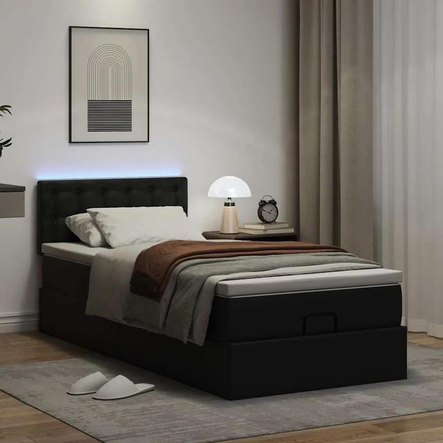 Cadre de lit ottoman avec matelas noir 90x200 cm similicuir - 3