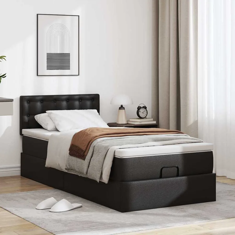 Cadre de lit ottoman avec matelas noir 90x200 cm similicuir - 4