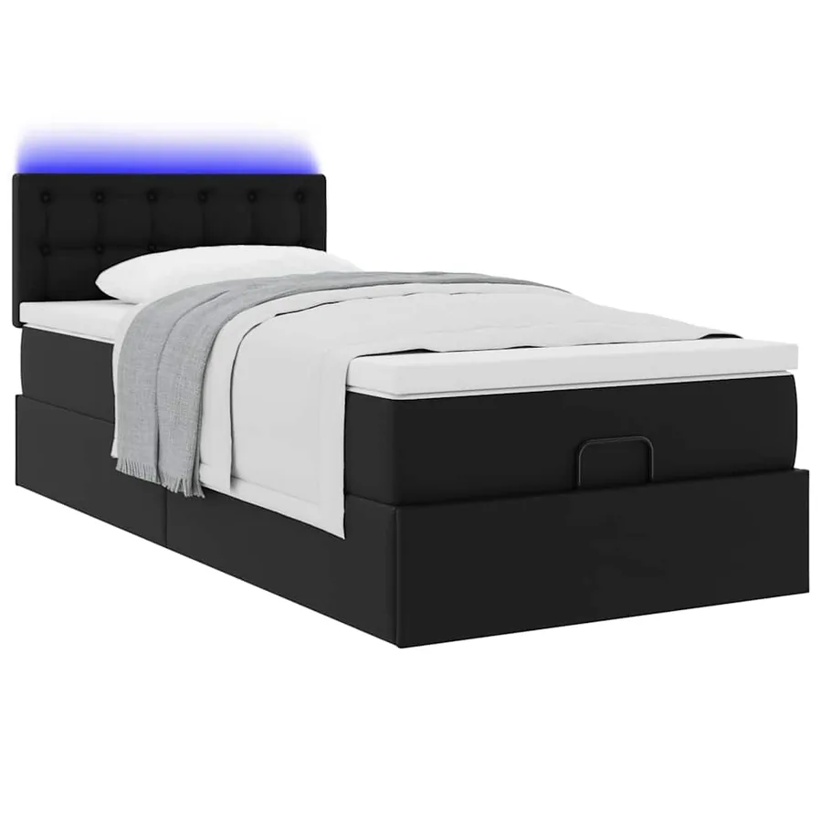 Cadre de lit ottoman avec matelas noir 90x200 cm similicuir - 6