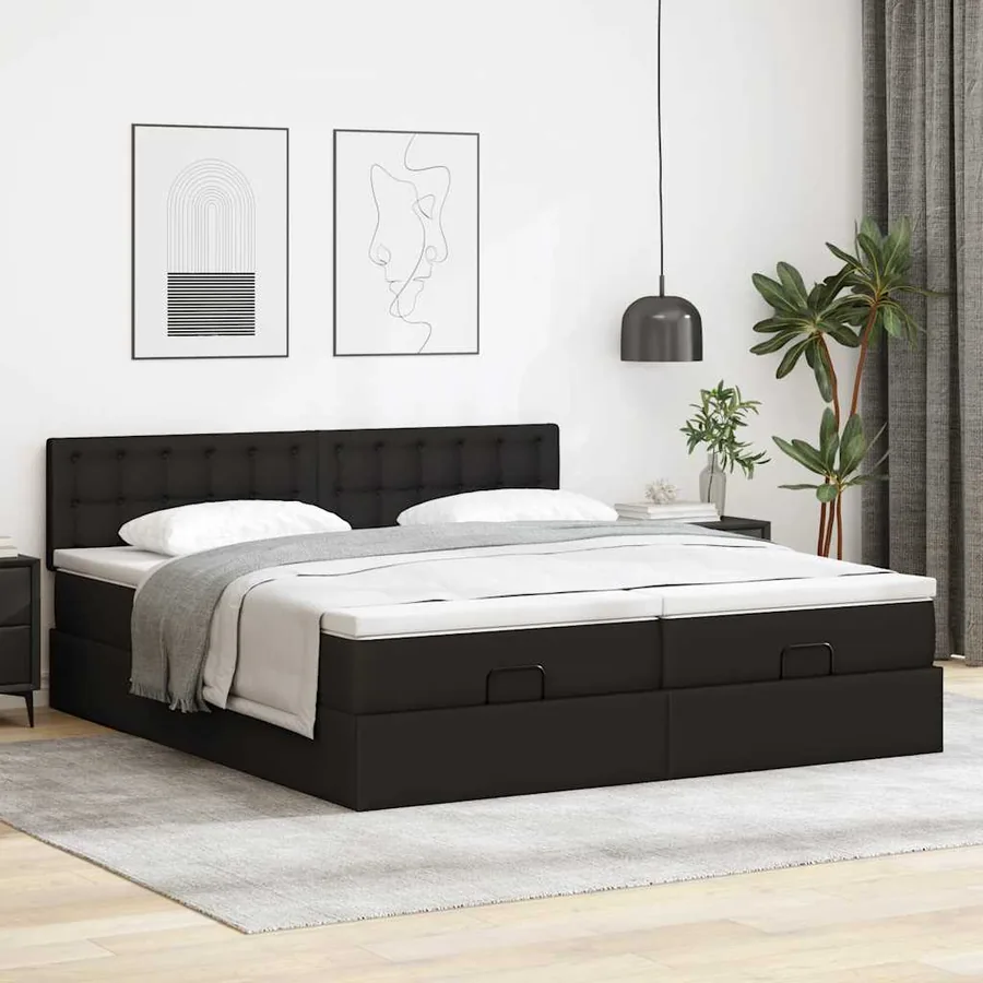 Lit ottoman avec matelas & LED Noir 160x200cm similicuir - 4