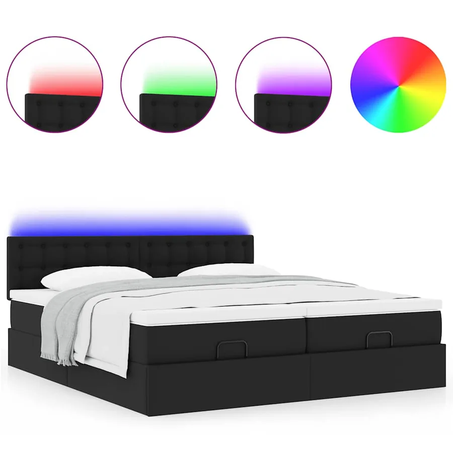 Lit ottoman avec matelas & LED Noir 160x200cm similicuir - 5