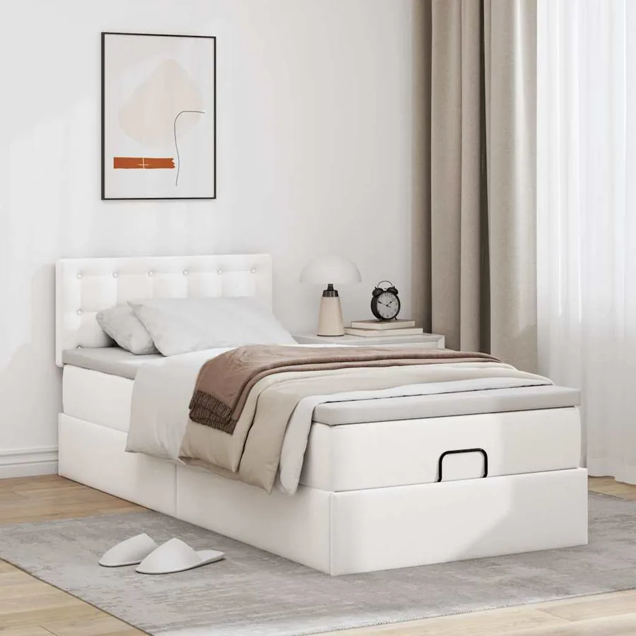 Lit ottoman avec matelas blanc 100x200 cm similicuir - 3