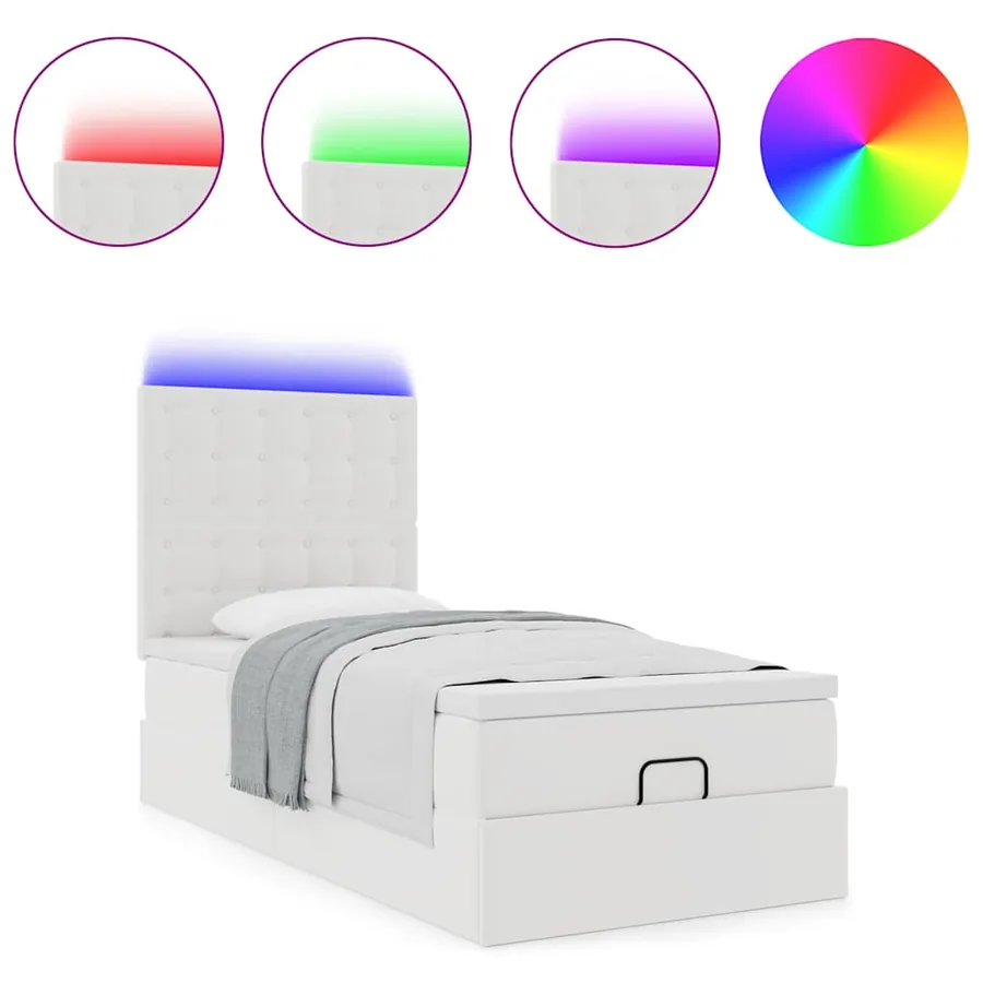 Cadre de lit ottoman avec matelas blanc 90x200 cm similicuir - 5