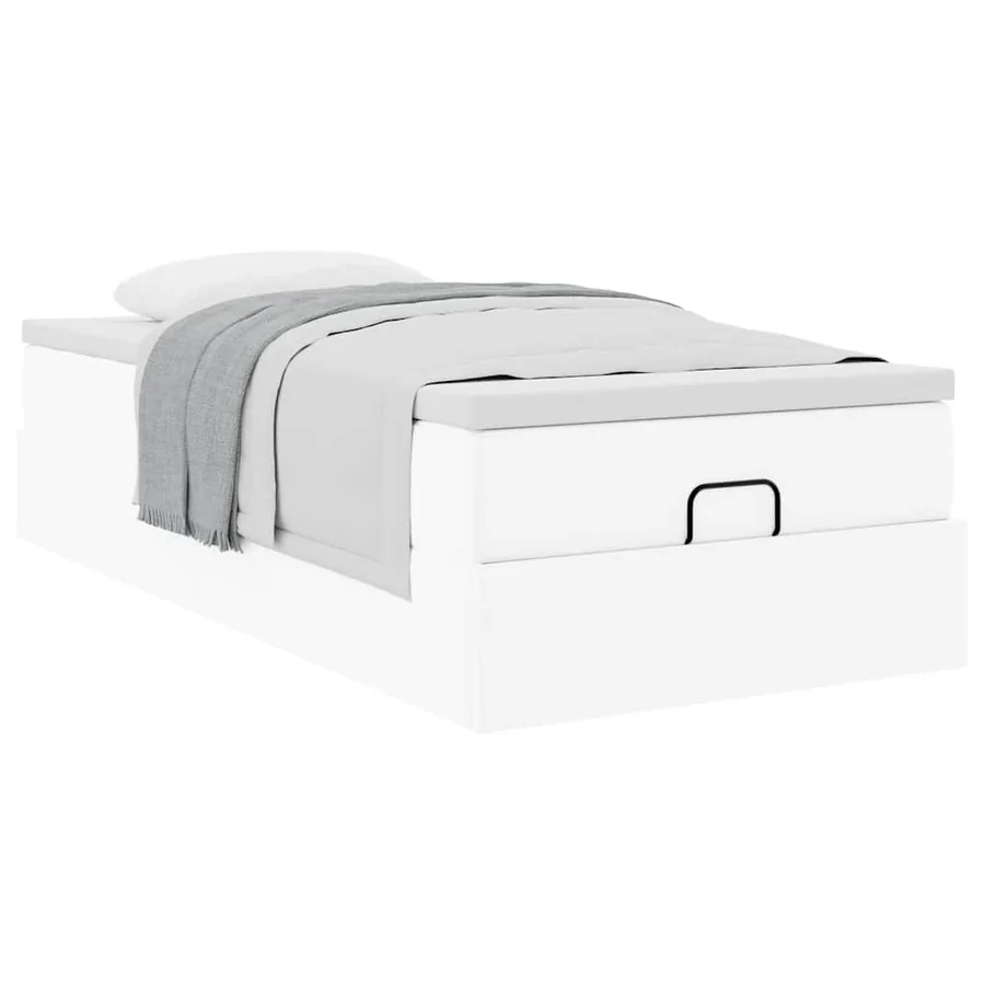 Cadre de lit ottoman avec matelas blanc 100x200 cm similicuir - 5