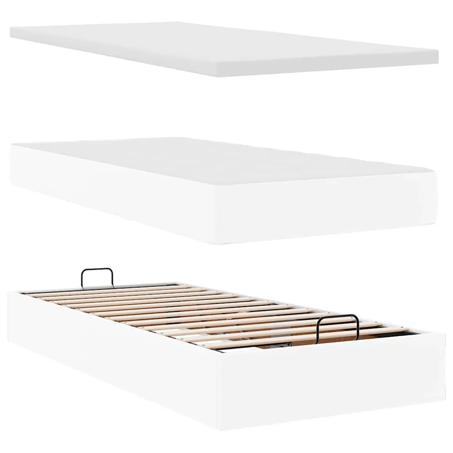 Cadre de lit ottoman avec matelas blanc 100x200 cm similicuir - 8