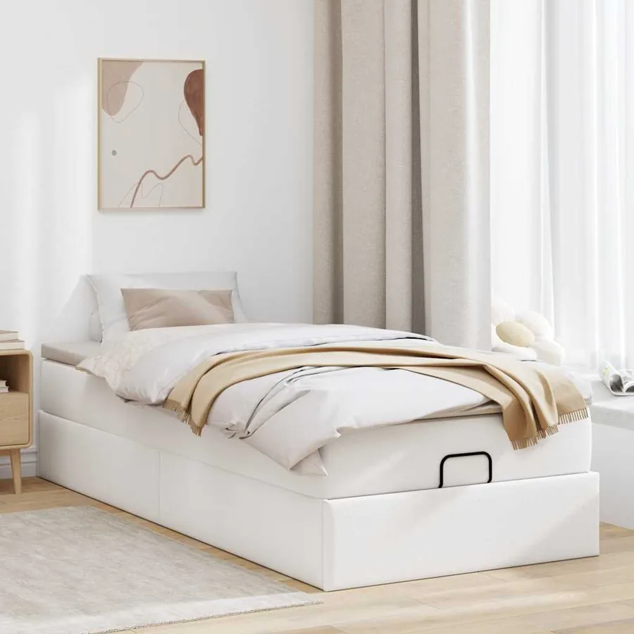 Cadre de lit ottoman avec matelas blanc 90x200 cm similicuir - 3
