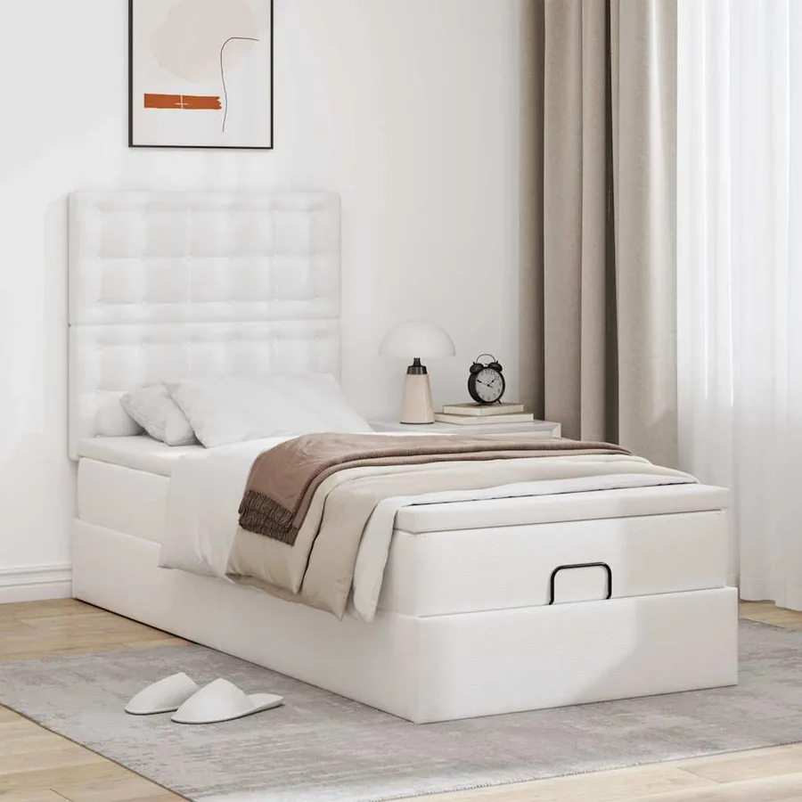 Lit ottoman avec matelas blanc 100x200 cm similicuir - 3
