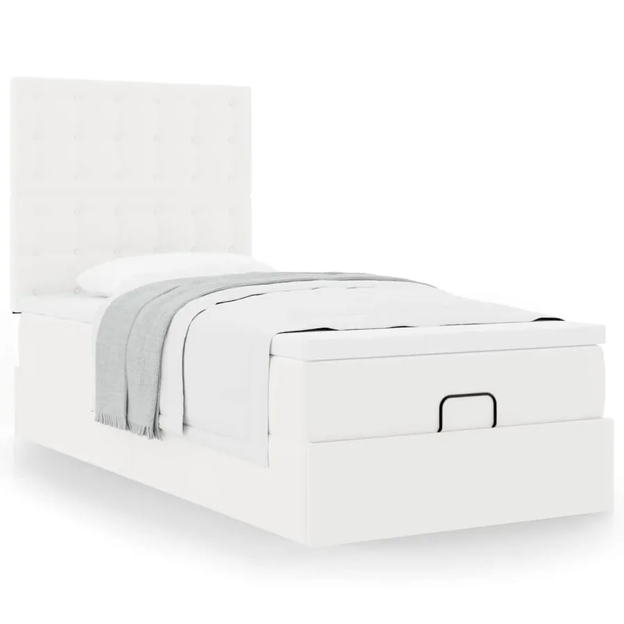 Lit ottoman avec matelas blanc 100x200 cm similicuir - 5