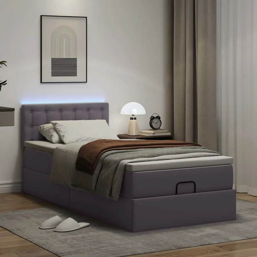 Cadre de lit ottoman avec matelas gris 90x190 cm similicuir - 3