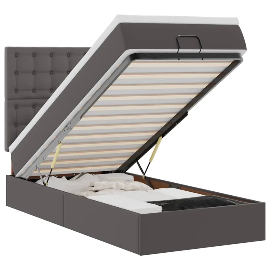 Lit ottoman avec matelas gris 90x190 cm similicuir - 2