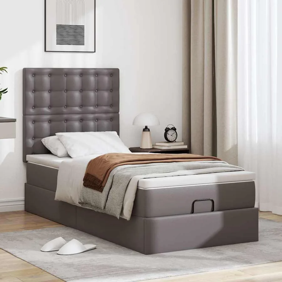 Lit ottoman avec matelas gris 90x190 cm similicuir - 3
