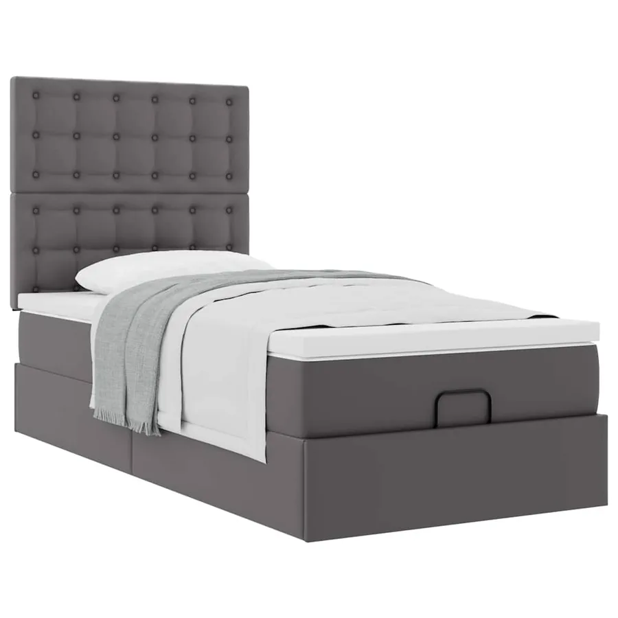 Lit ottoman avec matelas gris 90x190 cm similicuir - 4