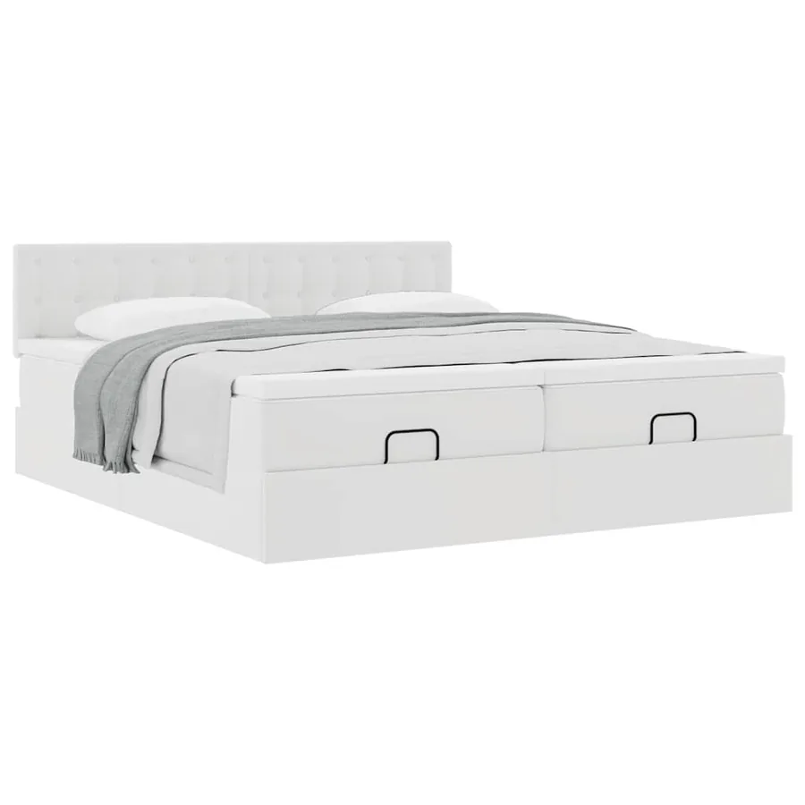 Cadre de lit ottoman avec matelas blanc 160x200 cm similicuir - 5