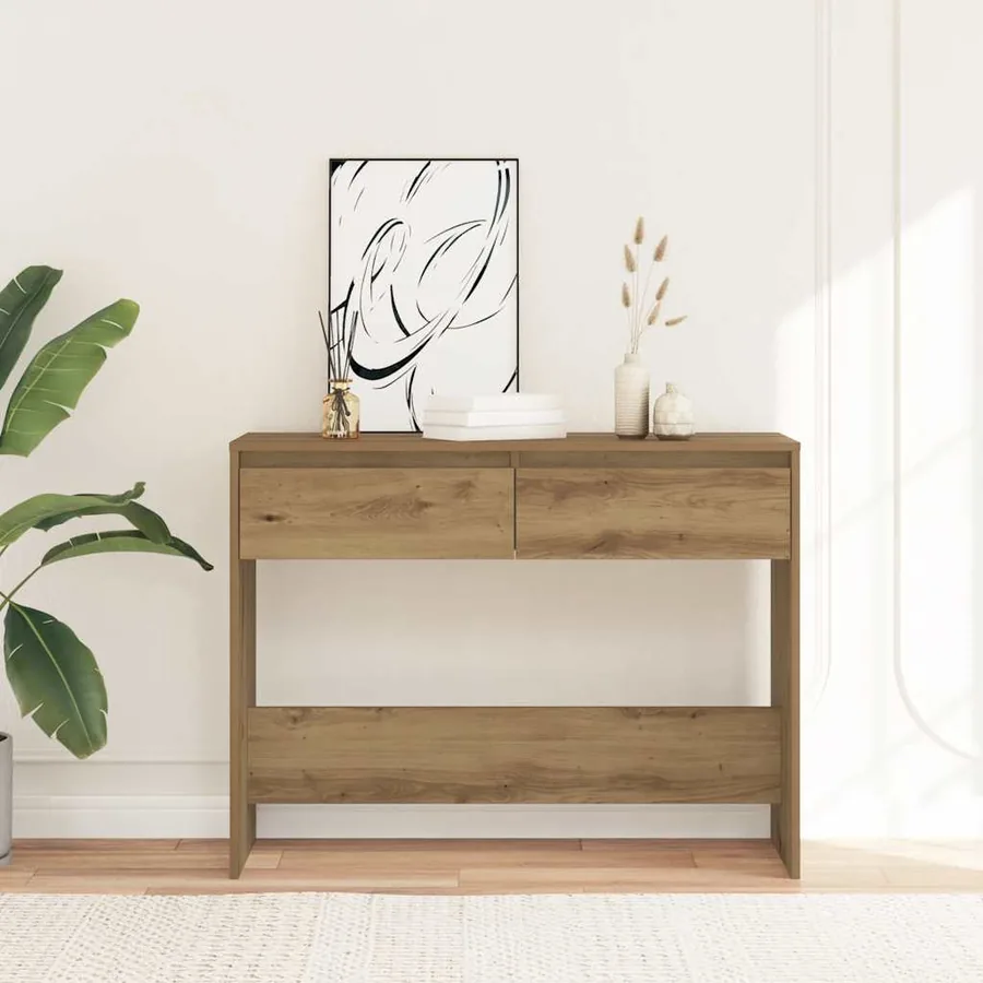 Table console chêne artisanal 100x35x76,5 cm bois d'ingénierie