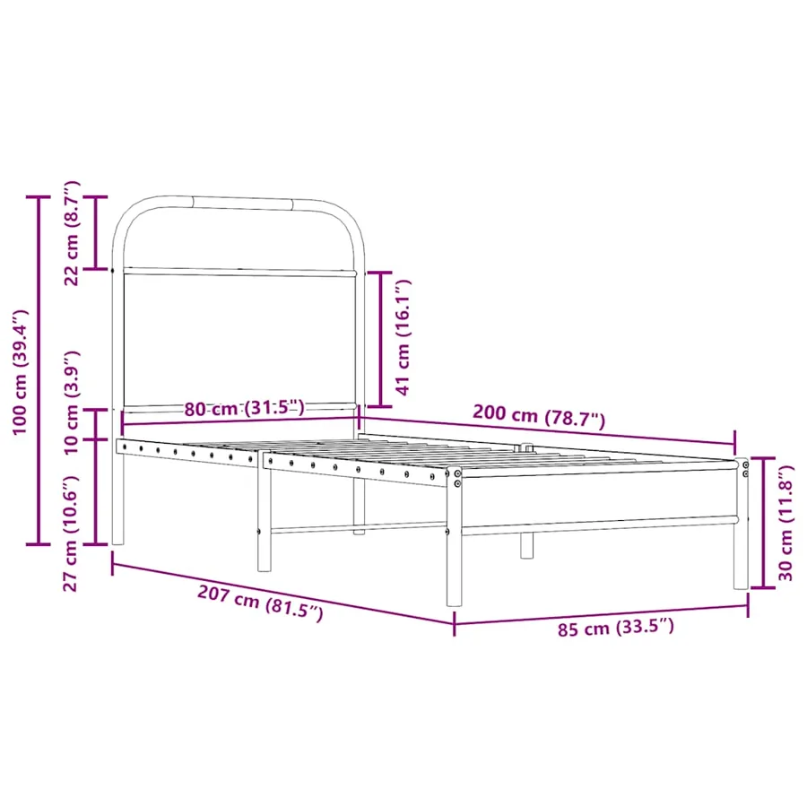 Cadre de lit sans matelas 80x200cm chêne fumé bois d'ingénierie - 9