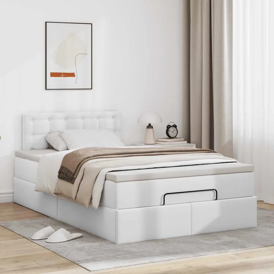 Cadre de lit ottoman avec matelas blanc 120x190 cm similicuir - 3