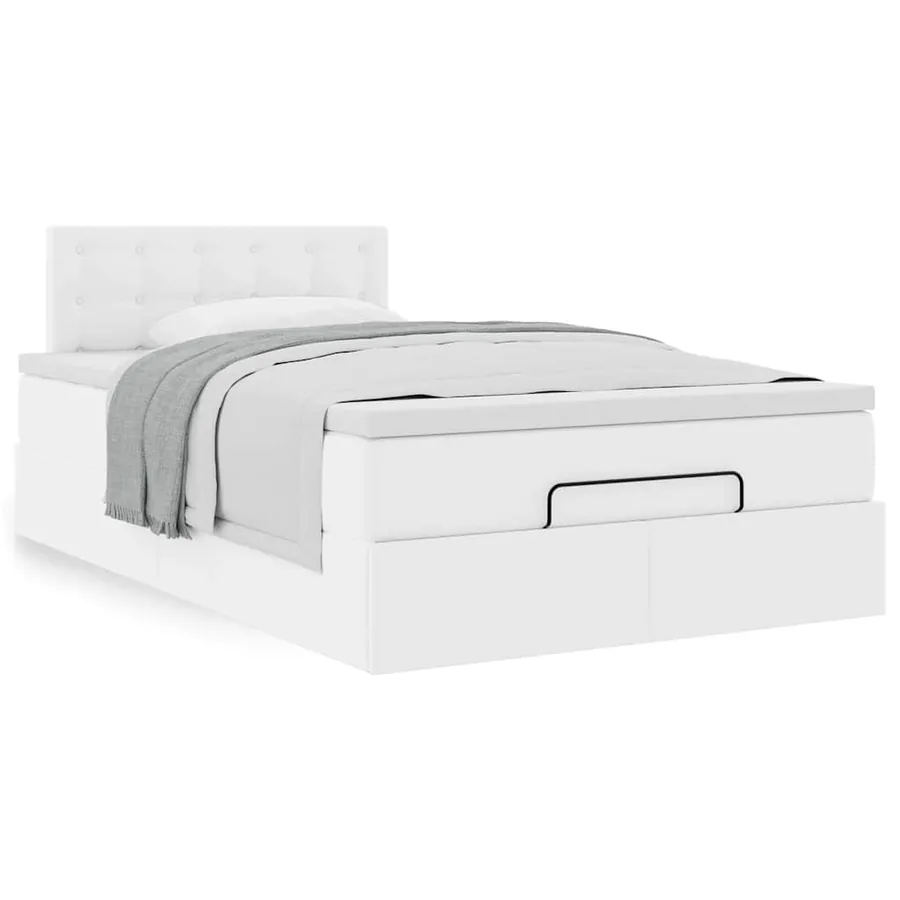 Cadre de lit ottoman avec matelas blanc 120x190 cm similicuir - 4