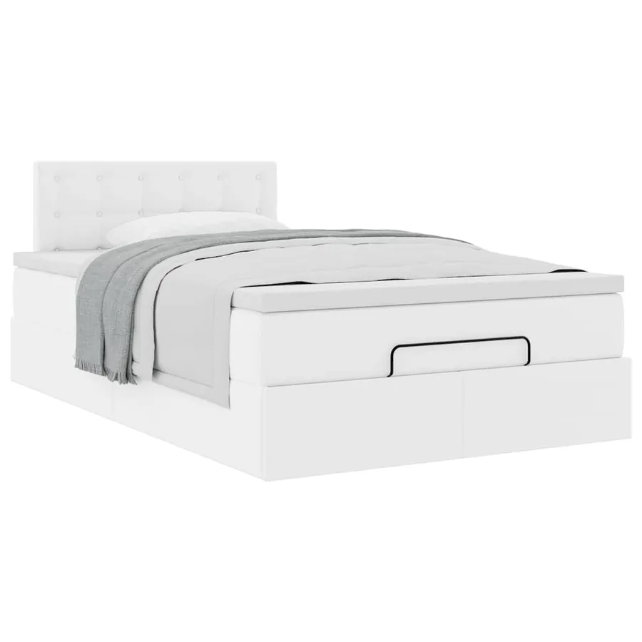 Cadre de lit ottoman avec matelas blanc 120x190 cm similicuir - 5