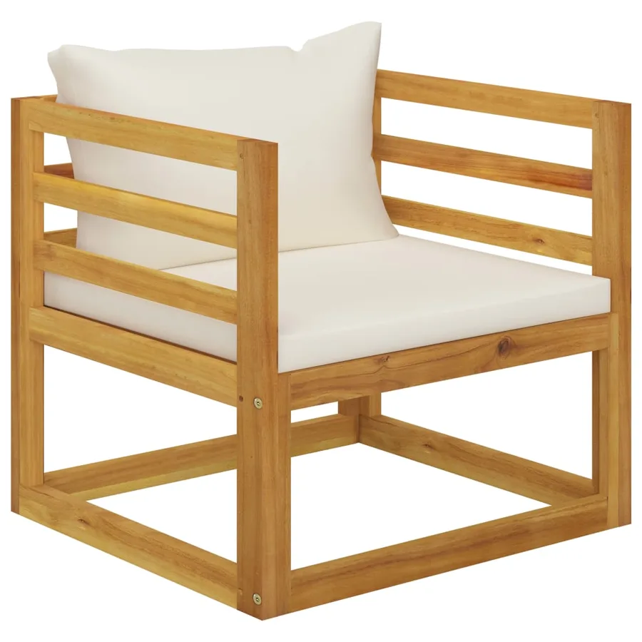 Salon de jardin 8 pcs avec coussin Crème Bois d'acacia solide - 14