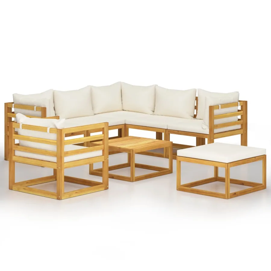 Salon de jardin 8 pcs avec coussin Crème Bois d'acacia solide - 2